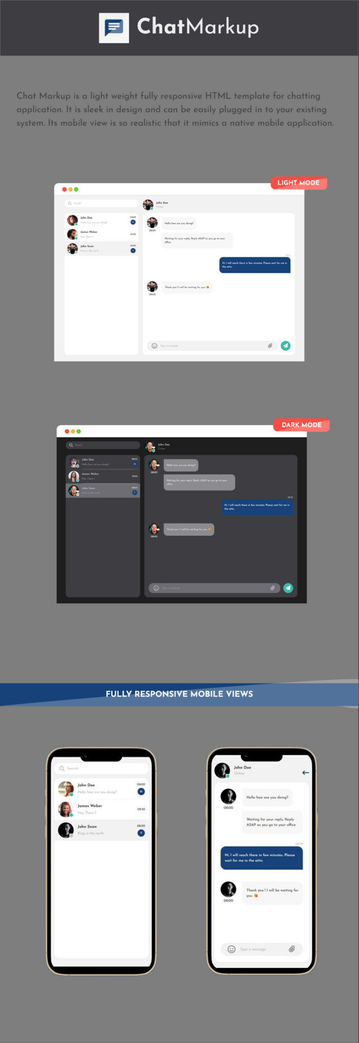 ChatMarkup | App like Chatting HTML Template - Features Image 1