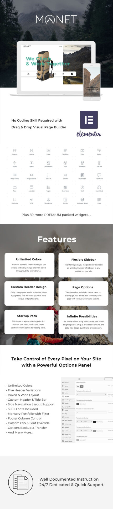 Monet - Climbing, Wild Life & Photography WordPress Theme - Features Image 1