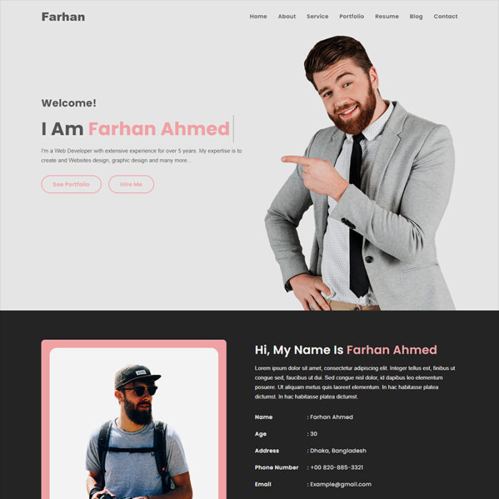 Farhan Personal Portfolio HTML5 Landing Page Template - Features Image 1