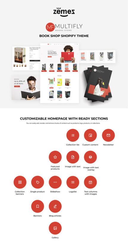 Multifly Author Books Store Premium Responsive Shopify 2.0 Theme - Features Image 1