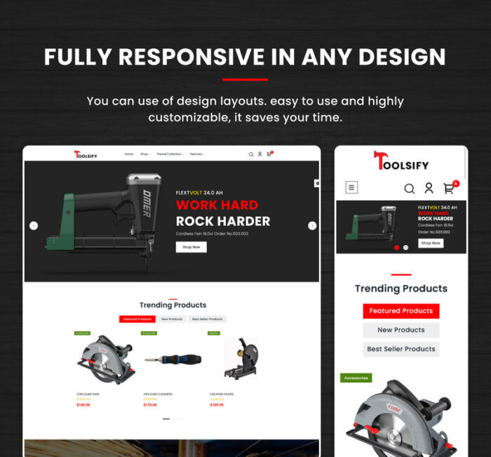 Toolsify Megastore –Tools and Machine Shopify 2.0 Responsive Template - Features Image 5