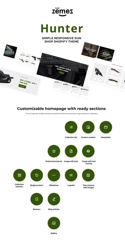 Hunter - Simple Responsive Gun Shop Shopify Theme - Features Image 1