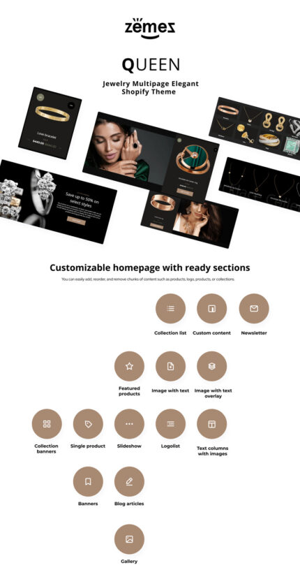 Queen - Jewelry Multipage Elegant Shopify Theme - Features Image 1