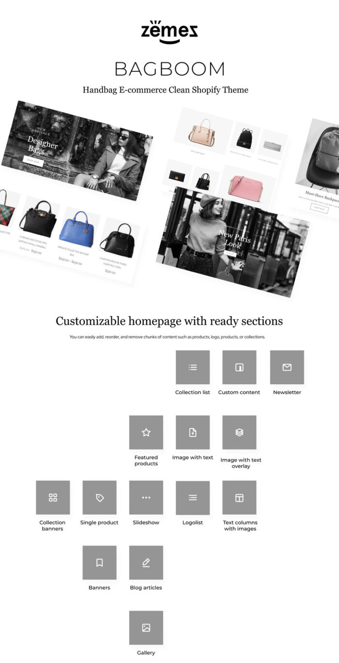 BAGBOOM Handbag eCommerce Clean Shopify Theme - Features Image 1