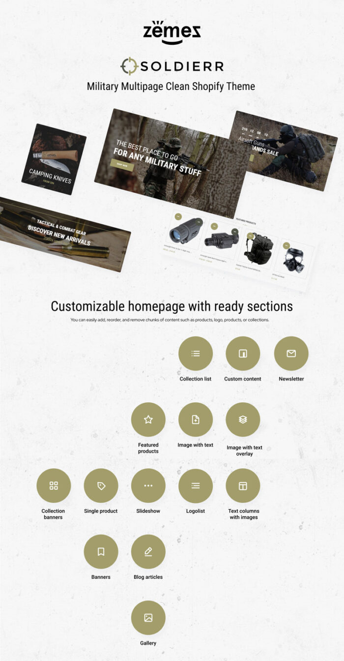 Soldierr - Military Multipage Clean Shopify Theme - Features Image 1