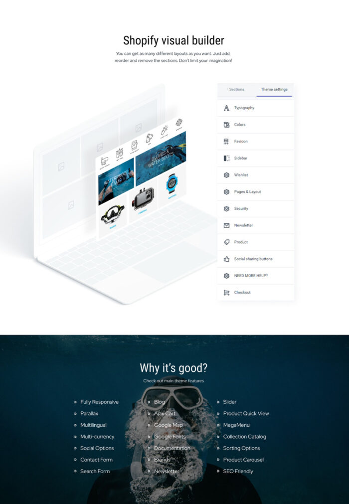 Finedive - Diving eCommerce Clean Shopify Theme - Features Image 2