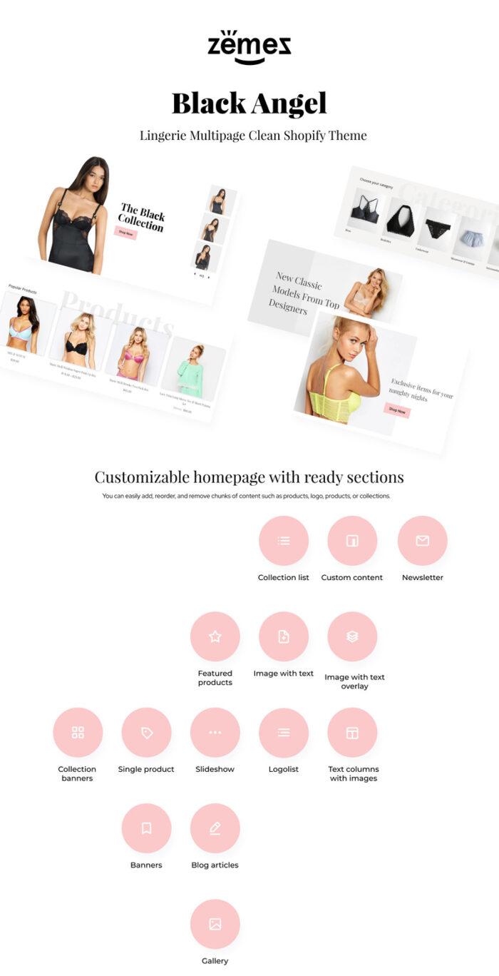 Black Angel - Lingerie Multipage Clean Shopify Theme - Features Image 1