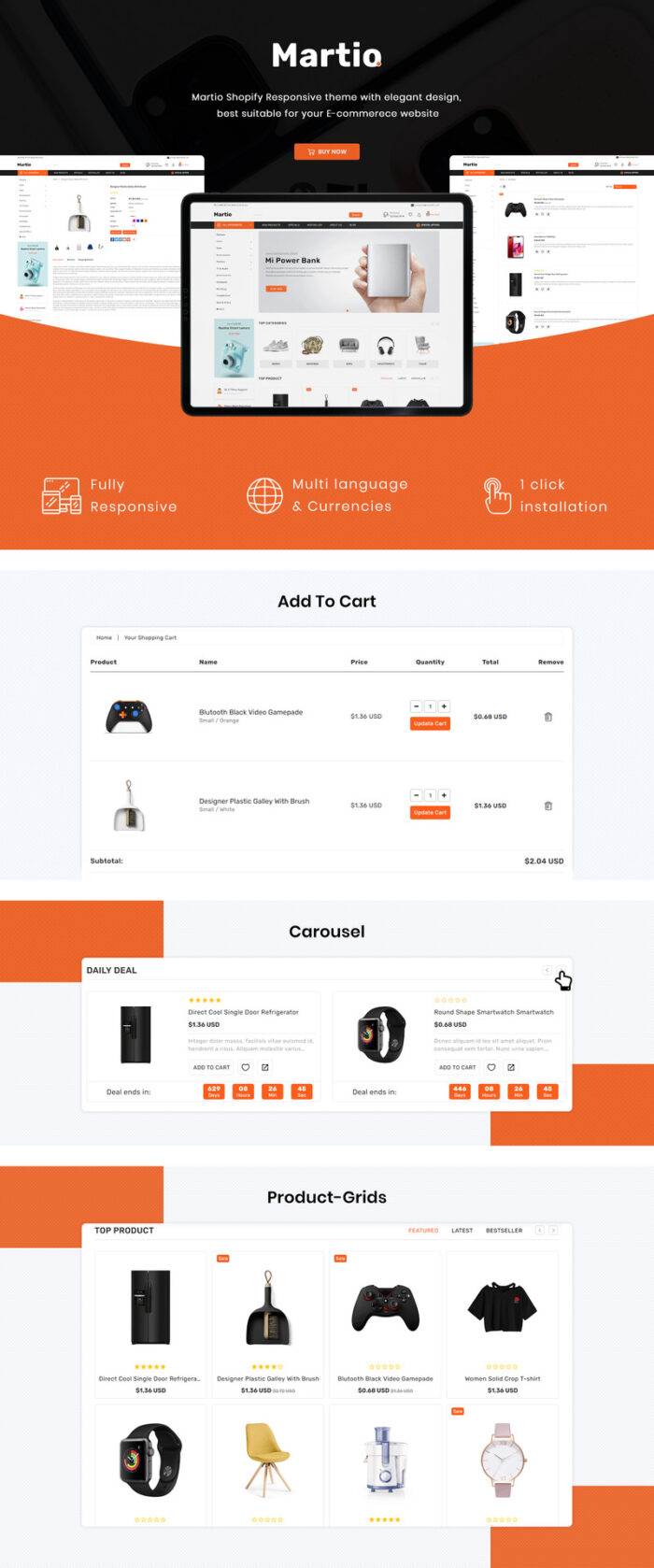 Martio - Minimal & Modern MultiStore Shopify Theme - Features Image 1