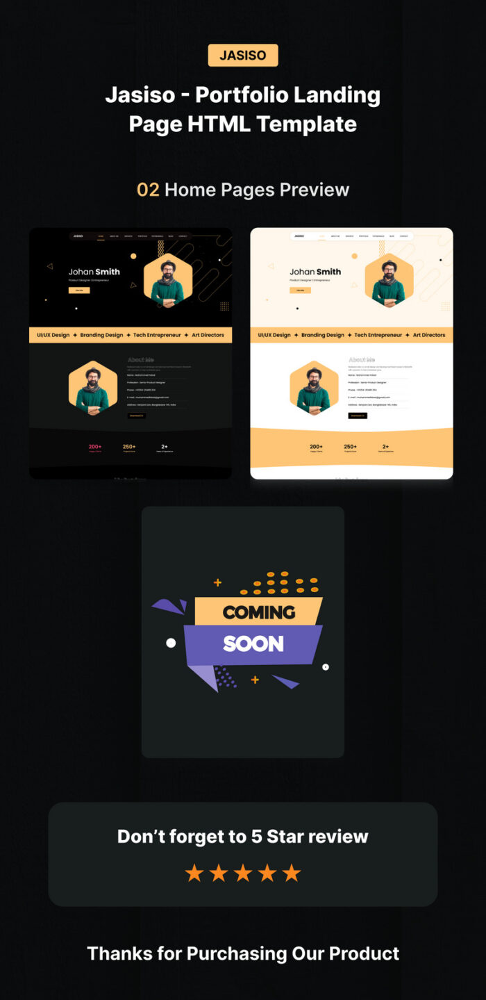 Jasiso | Portfolio HTML Landing Page Template - Features Image 1