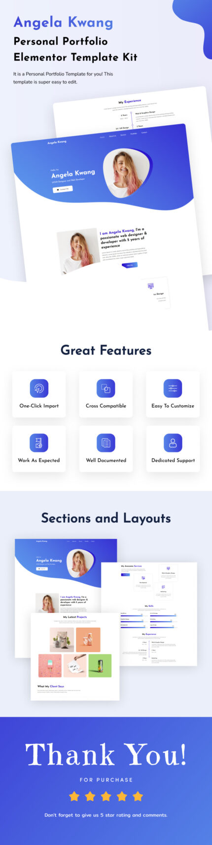 Angela - Personal Portfolio Elementor Template Kit - Features Image 1