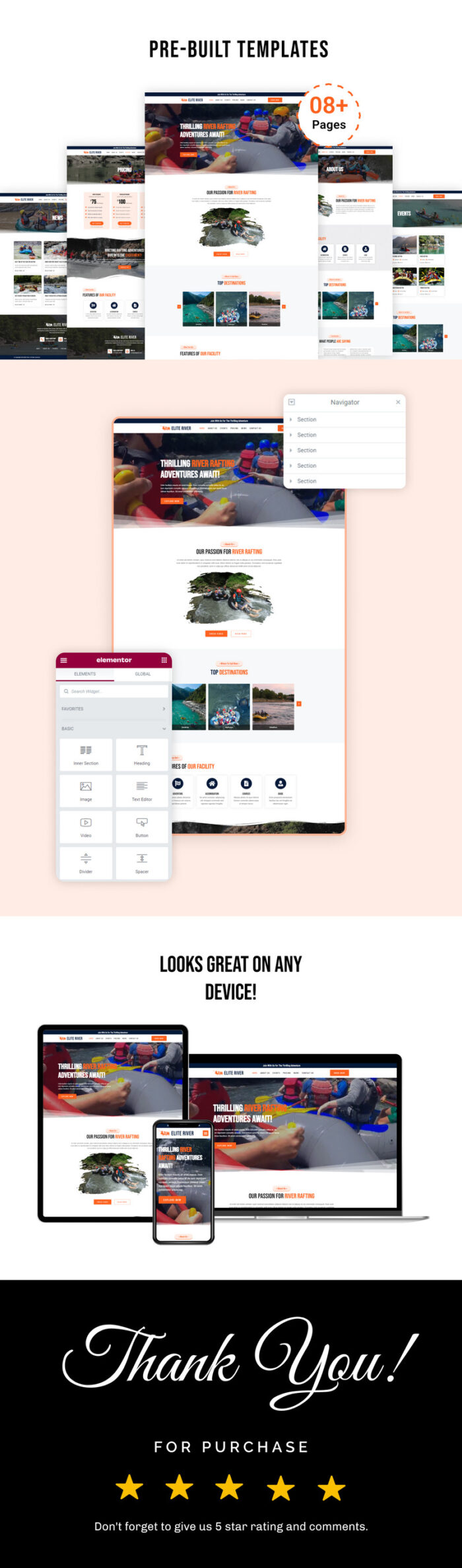 Elite River - River Rafting Adventure Elementor Template Kit - Features Image 2