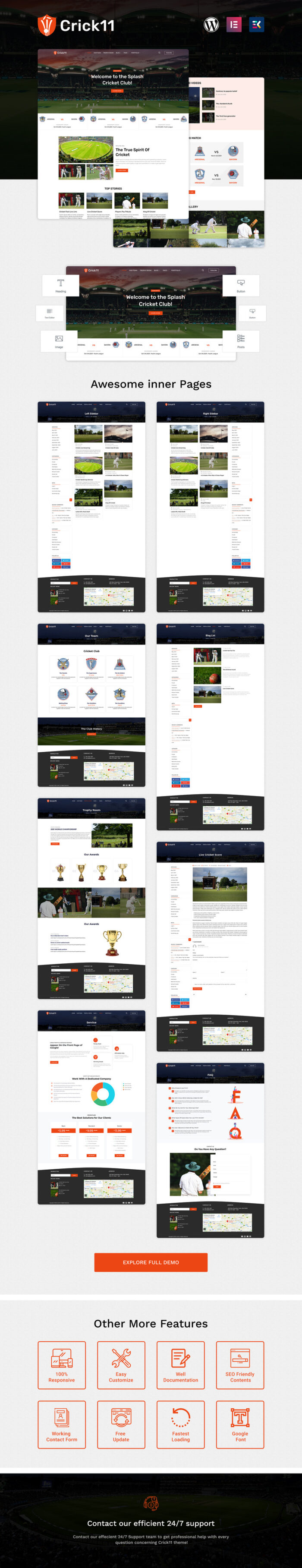 Crick11 - Sports Clubs & Events WordPress Elementor Theme - Features Image 1