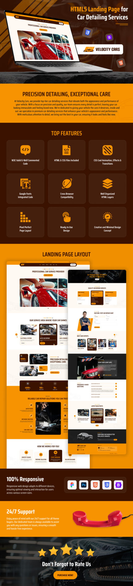 Velocity Cars - Premium HTML5 Landing Page for Car Detailing - Features Image 1