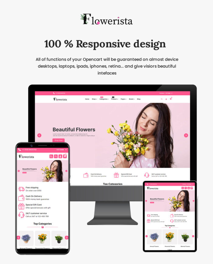 Flowerista - Elegant OpenCart 4.0.1.1 Template For Flower And Boutique Ecommerce Stores - Features Image 1