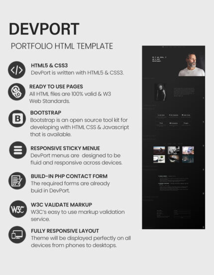 DevPort. - Responsive One Page Portfolio - Features Image 1