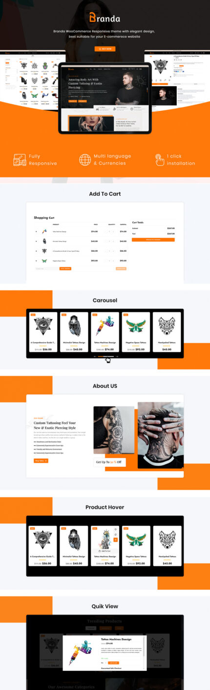 Branda - Tattoo Artist & Hair Salon WooCommerce Template - Features Image 1