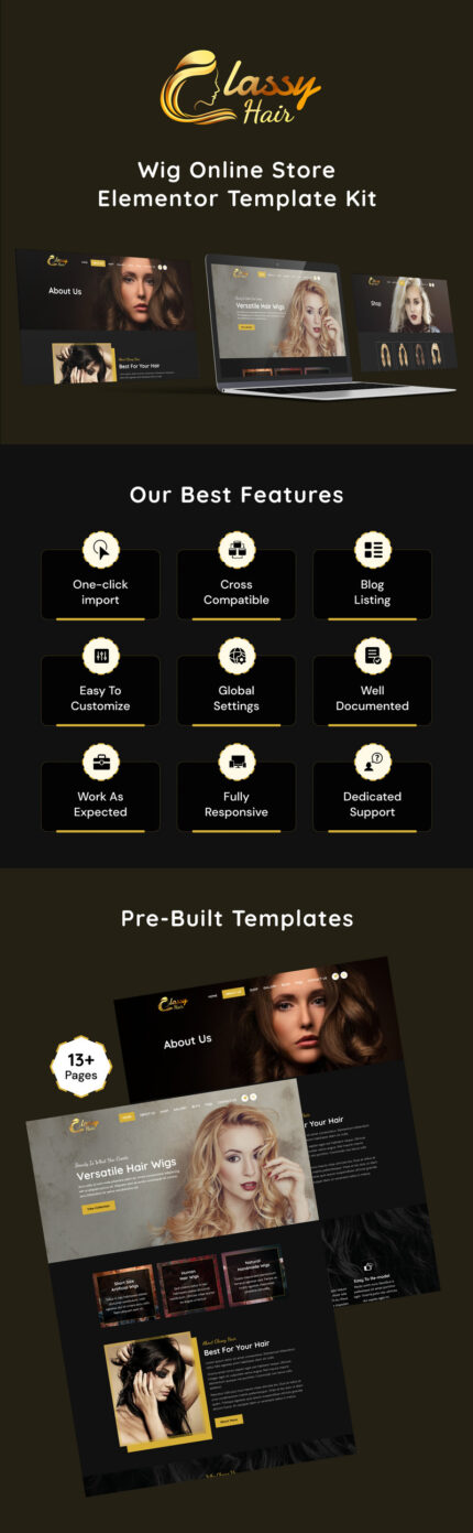 Classy Hair - Wig Online Store Elementor Template Kit - Features Image 1