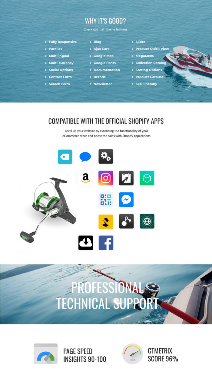 Shopify Fishing Store Template - Marine Lures, Boat Dealer, Sailing and Yacht - Features Image 2