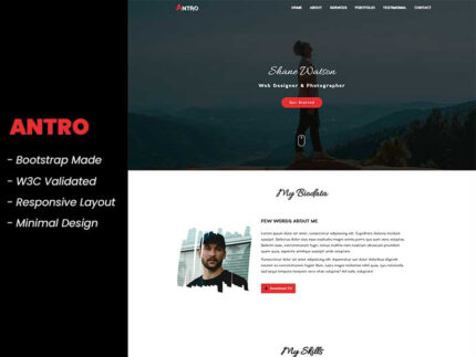 Antro - Personal Portfolio HTML Landing Page Template - Features Image 1