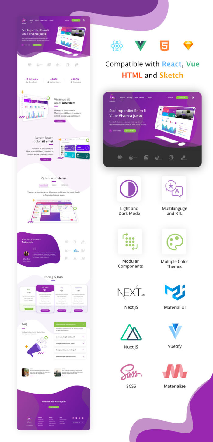 Luxas - HTML React Vue Sketch IT and SaaS Landing Page Template - Features Image 1