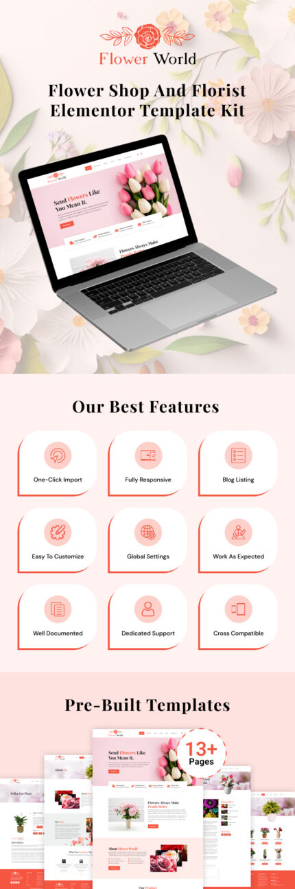 Flower World - Online Flower Selling Elementor Template Kit - Features Image 1