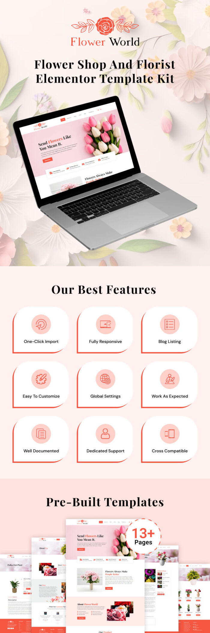 Flower World - Online Flower Selling Elementor Template Kit - Features Image 1