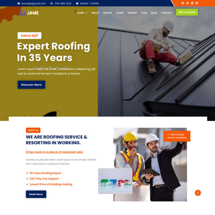 Jame - Roofing & Plumbing HTML5 Landing Page Template - Features Image 1