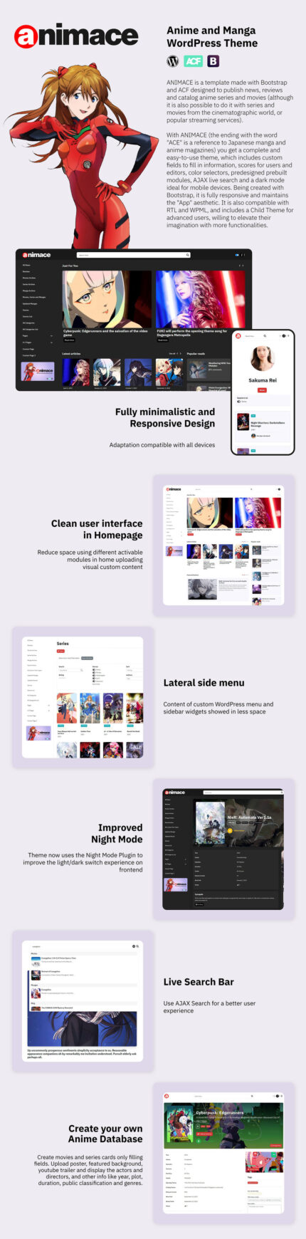 ANIMACE - Anime and Manga WordPress Theme + RTL - Features Image 1