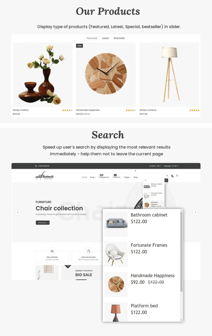 Fauteuil - A Creative Furniture and Decore Template for OpenCart - Features Image 3