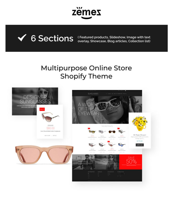 Elegant Sunglasses Online Store Shopify Theme - Features Image 1