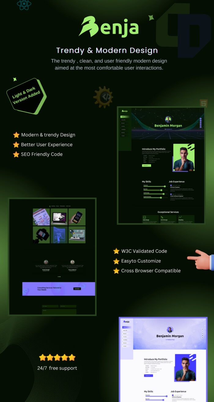 Benja - Modern Portfolio & Resume HTML Template | Minimal, Responsive - Features Image 1