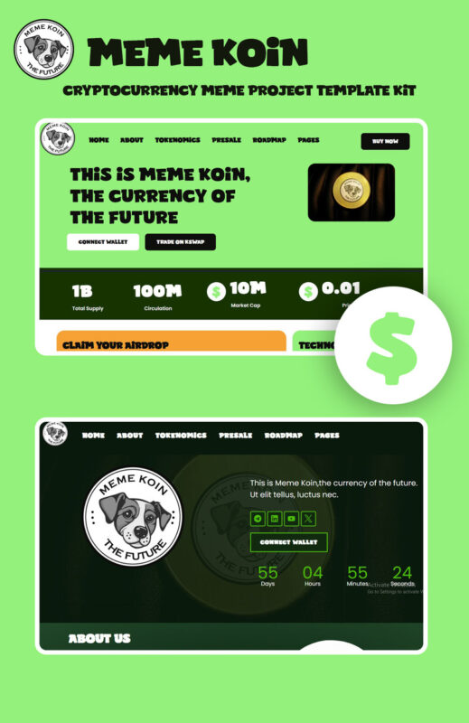 Cryptocurrency Elementor template kit - Meme Koin - Features Image 1