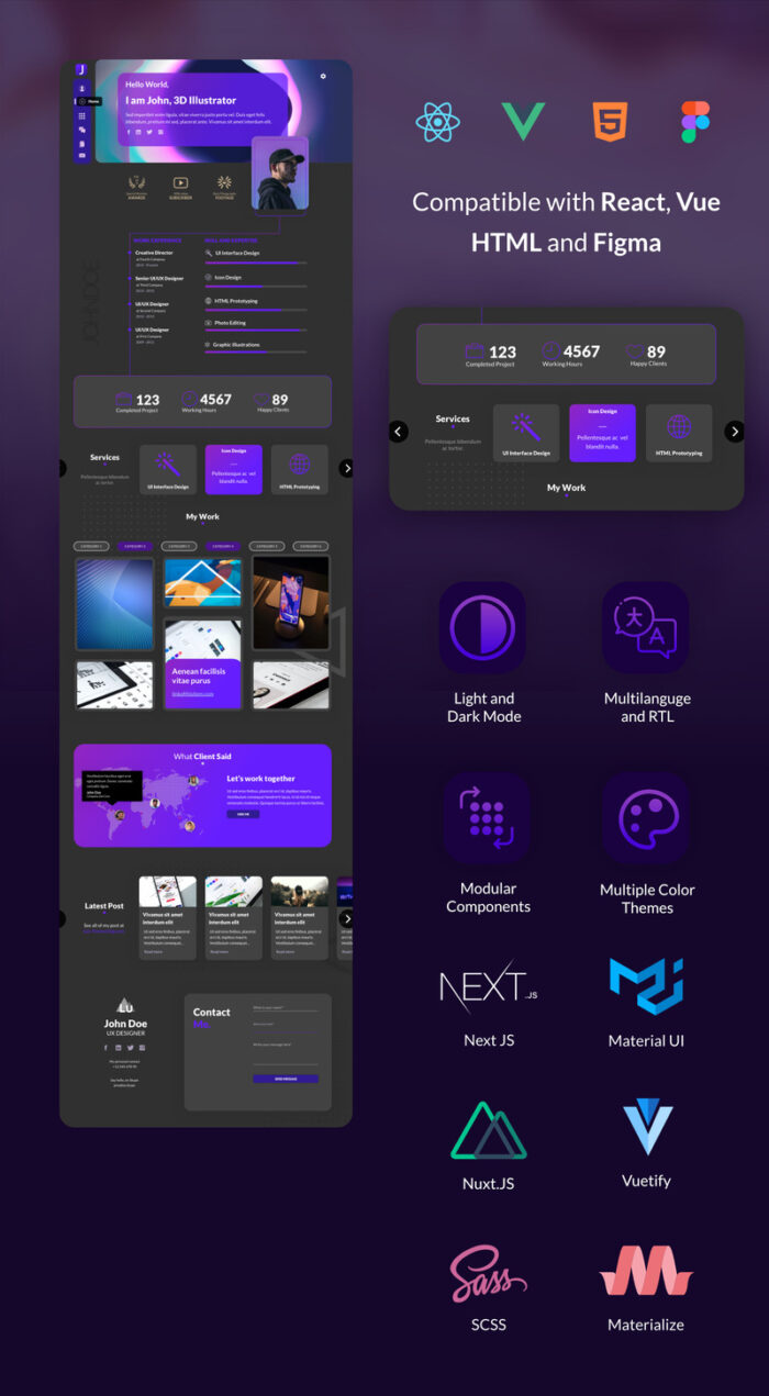 Alexus -  Portfolio Online CV HTML React Vue and Figma Template - Features Image 1