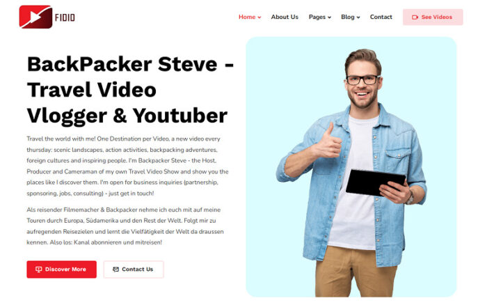 Fidio - Youtuber, Video Maker, and Video Editor Portfolio Elementor WordPress Theme - Features Image 1