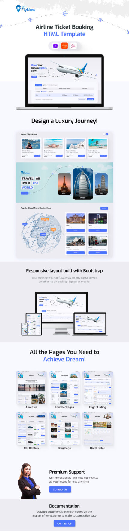 Flynow: Responsive HTML Template for Airline Ticket Booking & Travel Planning - Features Image 1