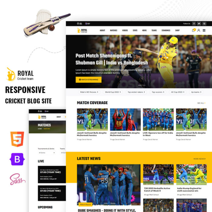 Royal Game - Cricket tournament, Team, Club Sports, HTML5 Website Template - Features Image 1