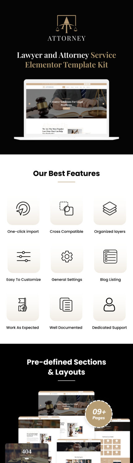 Attorney - Law and Legal Services Elementor Template Kit - Features Image 1