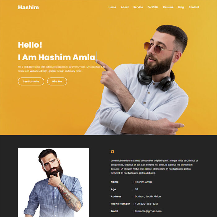 Hashim Personal Portfolio HTML5 Landing Page Template - Features Image 1