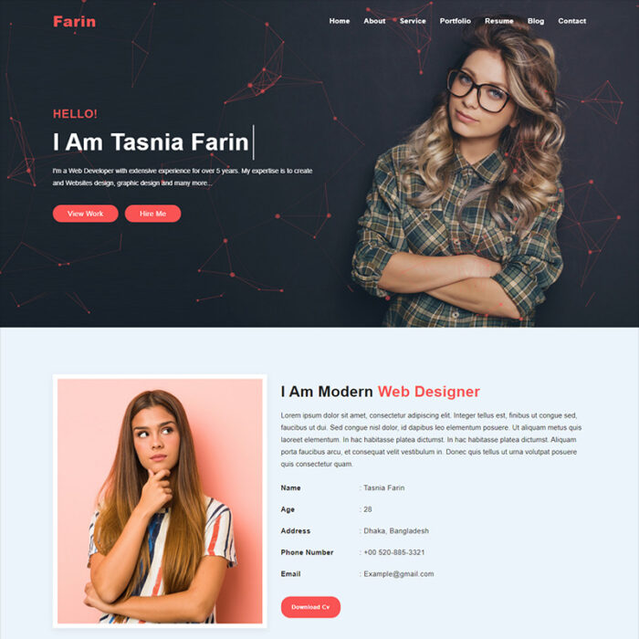 Farin Personal Portfolio HTML5  Landing Page Template - Features Image 1