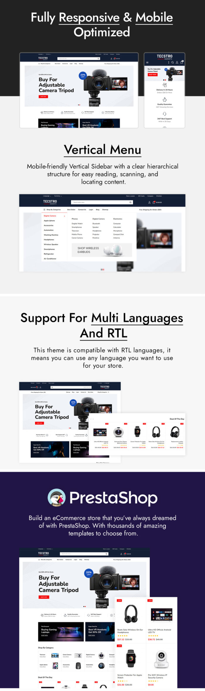 Tecstro Gadgets, Digital and Electronics PrestaShop Theme - Features Image 1