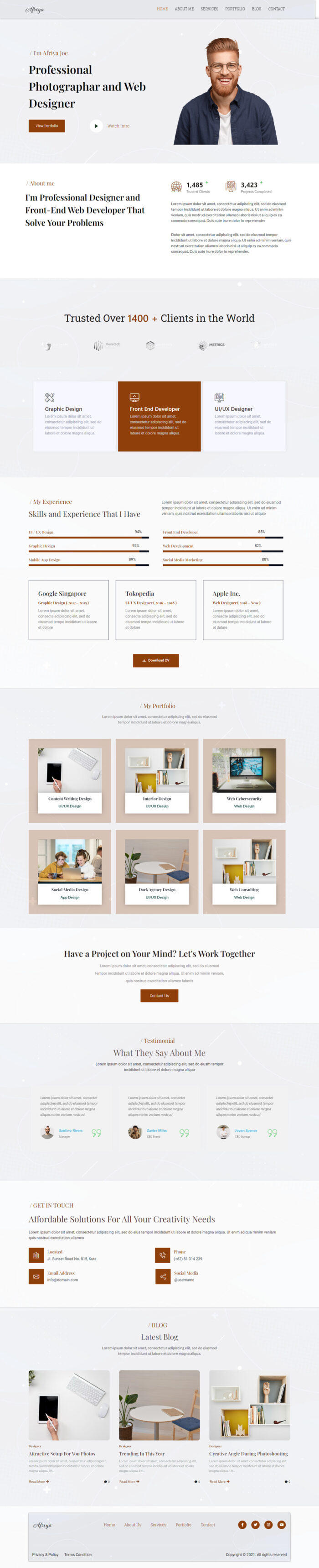 Afriya - Personal Portfolio, CV and Resume WordPress Theme - Features Image 1