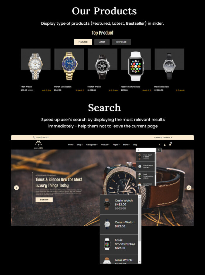 WatchHub - Premium OpenCart Template for Watch Retailers: Smartwatches, Branded Watches & More - Features Image 3