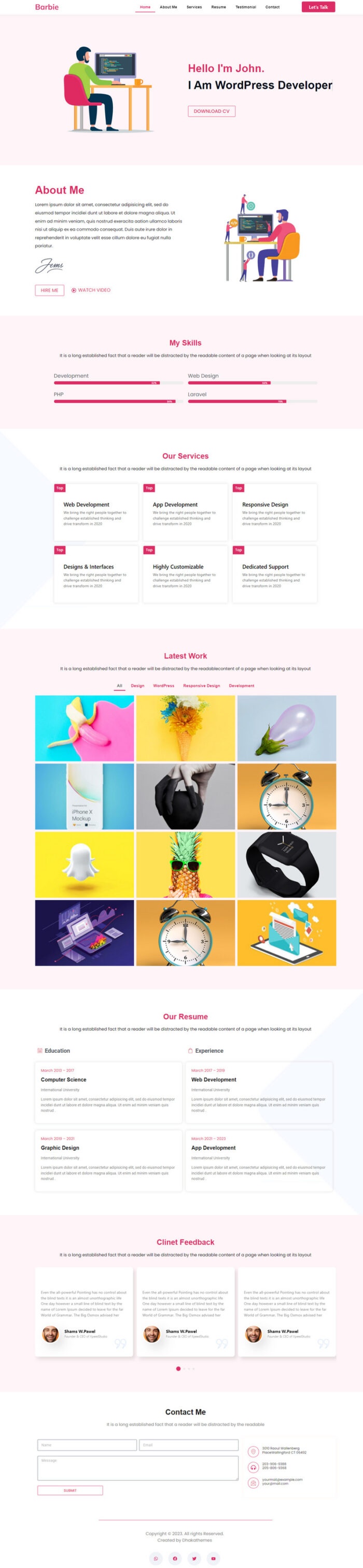 Barbie - Personal Portfolio One Page WordPress Theme - Features Image 1