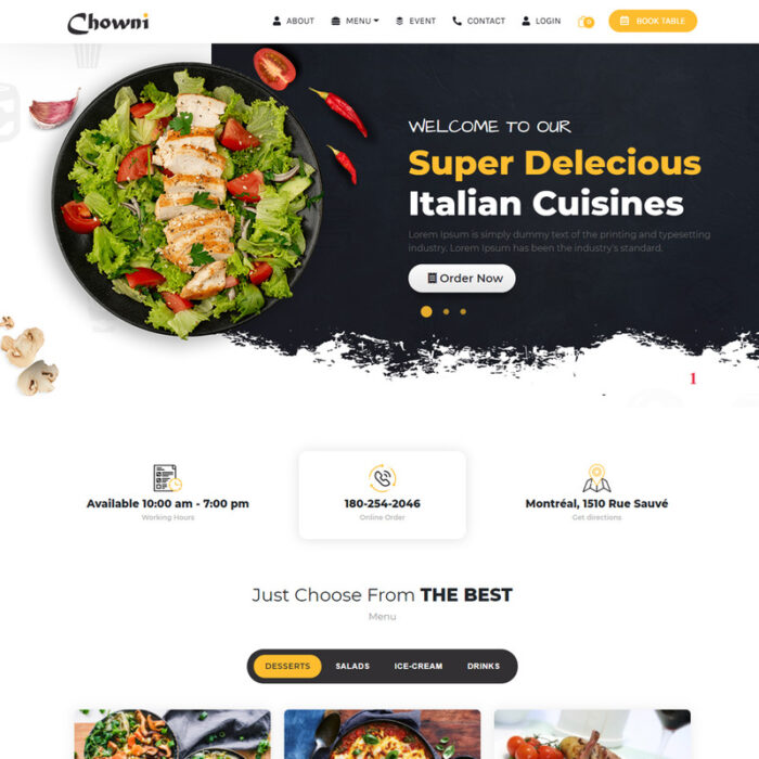 Chowni - Online Food Delivery and Restaurant HTML5 Website Template - Features Image 1