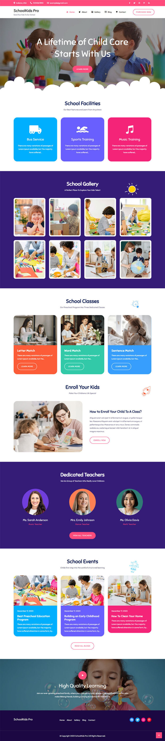 SchoolKids Pro - Kindergarten and Preschool WordPress Theme - Features Image 1