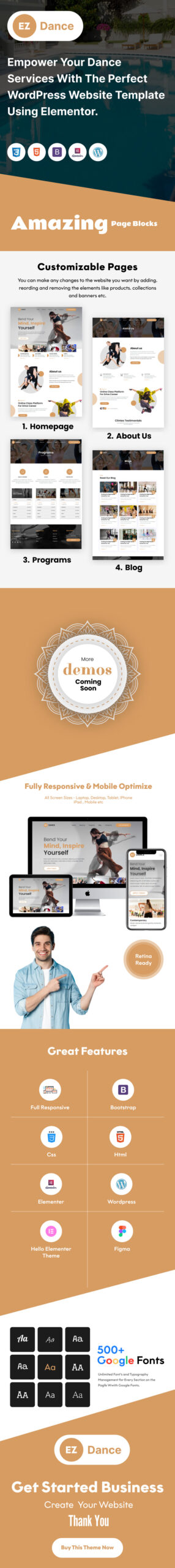 EZ-Dance: Ultimate Dance Studio WordPress Theme - Features Image 1