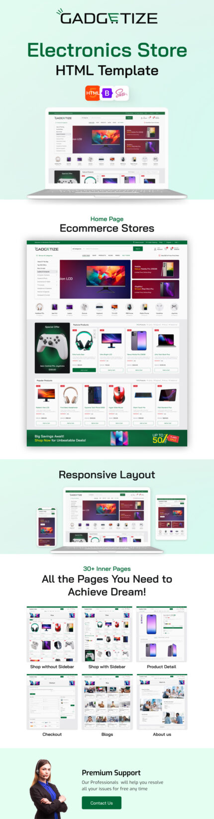 Gadgetize - All-in-One HTML Template for Electronics Accessories and Gadget Stores - Features Image 1