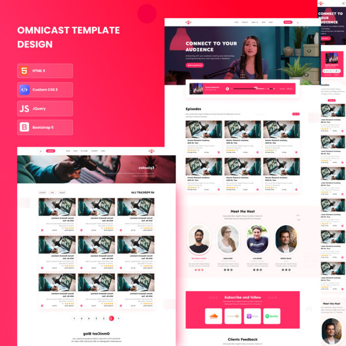 OmniCast – Podcast Website HTML Template for Audio & Video Players - Features Image 1