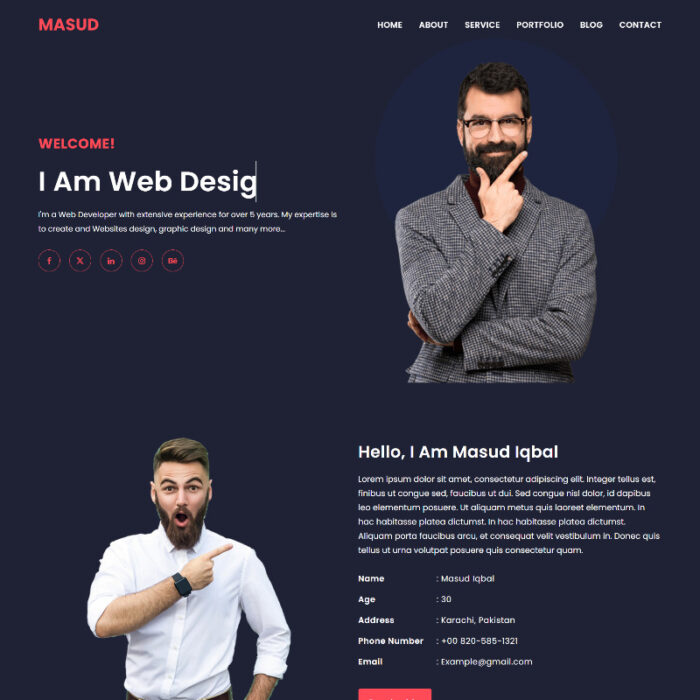 Masud Personal Portfolio HTML5 Landing Page Template - Features Image 1