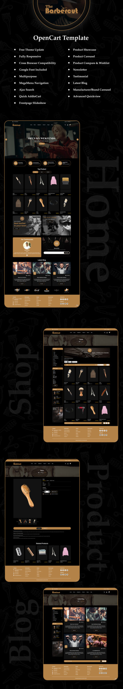 Barbercut - Barber, Hair Salon Multipurpose Responsive OpenCart 4 Template - Features Image 1